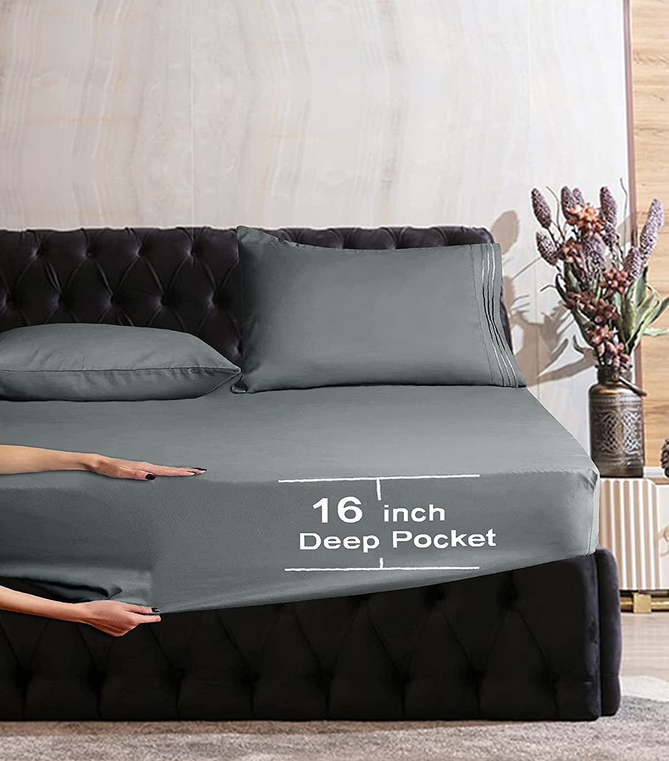 1500 Series Hospitality Fitted Sheet 1-Piece Fitted Sheet, Twin/Twin XL Gray