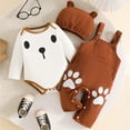 thumbnail image 2 of larppty Infant Baby Boy Clothes Bear Style Long Sleeve Romper + Pants + Hat 3PCS Outfits Set, 2 of 7