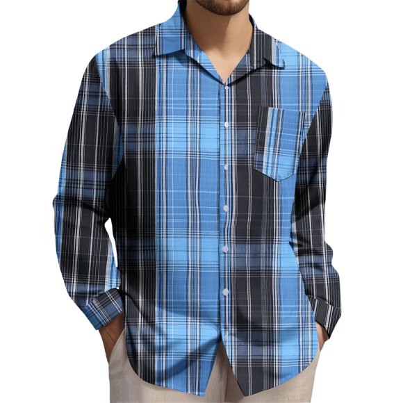 LMKIHUSA Mens Plaid Flannel Jacket Casual Regular Loose Shirts Long Sleeve Button Down Lapel Tshirts 4 Way Stretch Pocket Tops Multicolor,L