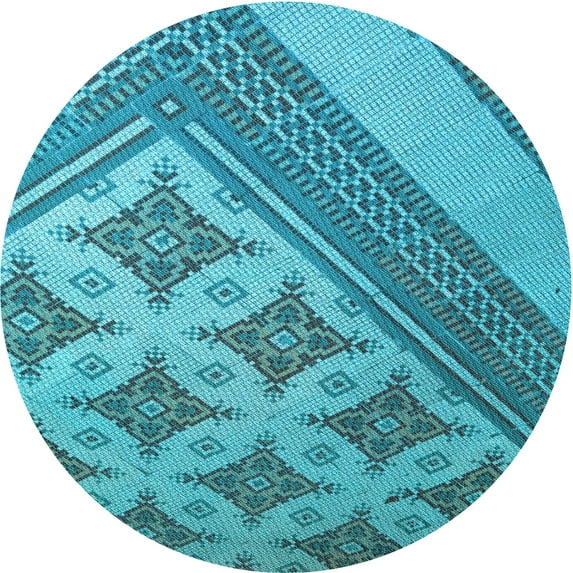 Ahgly Company Machine Washable Indoor Round Transitional Dark Cyan Green Area Rugs, 7' Round