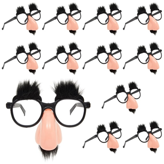 Juvale Funny Nose Glasses Costume - Medium, Multicolored, Pack of 12 - Novelty Nose & Mustache Sunglasses Disguise Glasses for Adults - Groucho Marx Style