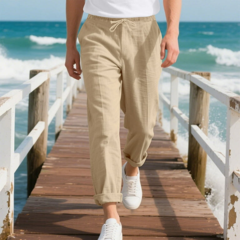 Hotojiny Big and Tall Mens Linen Pants Loose Fit Casual Dress Pants Comfortable Elastic Waist Beach Yoga Pants with Drawstring, Men's, Size: 2XL Hotojiny Big and Tall Mens Linen Pants Loose Fit Casual Dress Pants Comfortable Elastic Waist Beach Yoga Pants with Drawstring, Men's, Size: 2XL