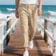 thumbnail image 4 of Pantalones largos casuales de poliéster para hombre, color sólido, cintura elástica, cordón ajustable, pierna ancha, bolsillos, para playa, 4 of 8