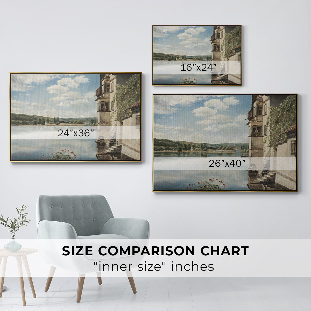 Vintage Landscape-CCCLI By Wexford Home Framed in Gold Wood Gallery Wrapped Canvas 17 in. x 25 in.