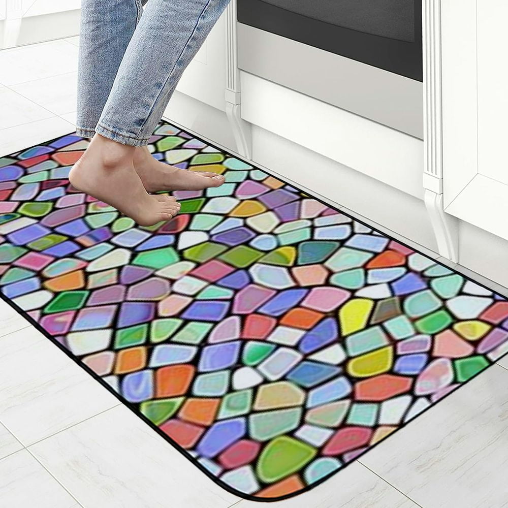 Qinduosi Decorative Door Mat, Door Mat with Non-Slip Rubber Backing, Easy Cleaning, Traps Dirt, for Entry, Patio, Garage - Mosaic Texture Colored Stone Tiles Stones 19.68*47.24 in