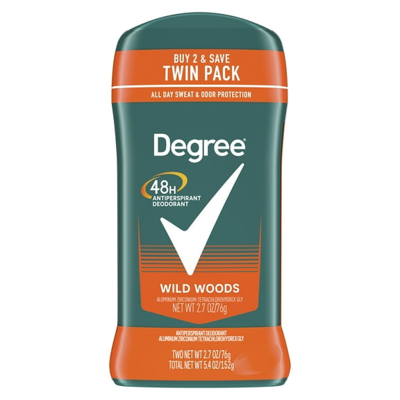 Degree Long Lasting Men's Antiperspirant Deodorant Stick Twin Pack, Wildwoods, 2.7 oz