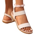 thumbnail image 2 of Women's Casual Flat Slide Sandals - Elastic Ankle Strap Open Toe Beach Summer Flat Sandals Roman Sandals,41, 2 of 7