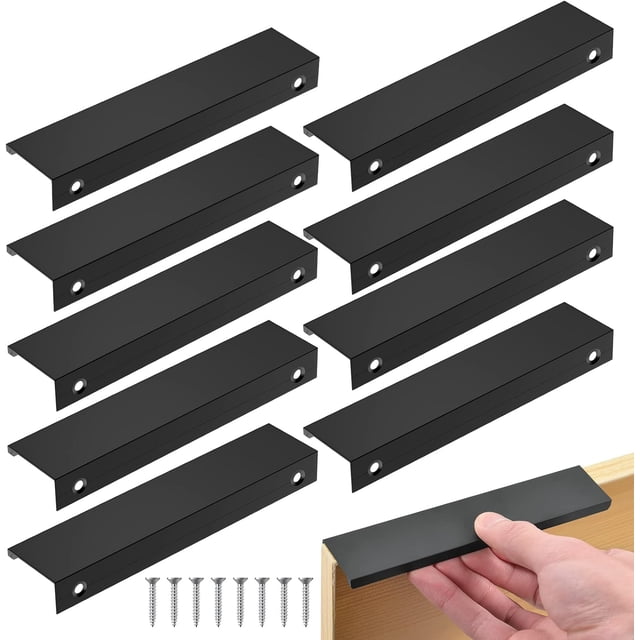 Tirador de cocina negro, 10 tiradores invisibles para muebles de 160 mm, tirador de puerta de cocina de aluminio, tirador negro para muebles de oficina, cajones, armarios (paso 160 mm/largo 200 mm)