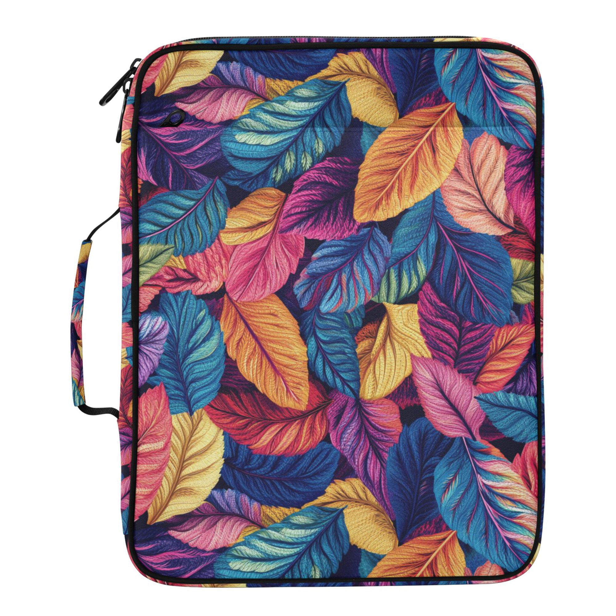 FORMRS Accordion File Folder A4 Size 7-Pocket Expanding Document Organizer Bag with 3 Ring Binder, Colorful Art Leaves Pattern