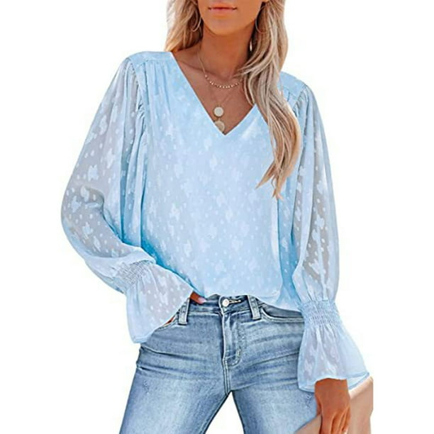 Ichuanyi liquidación de la moda femenina linterna en v alglana de cuello en v estampado de la camisa casual de la camisa casual ICHUANYI WER202308240622
