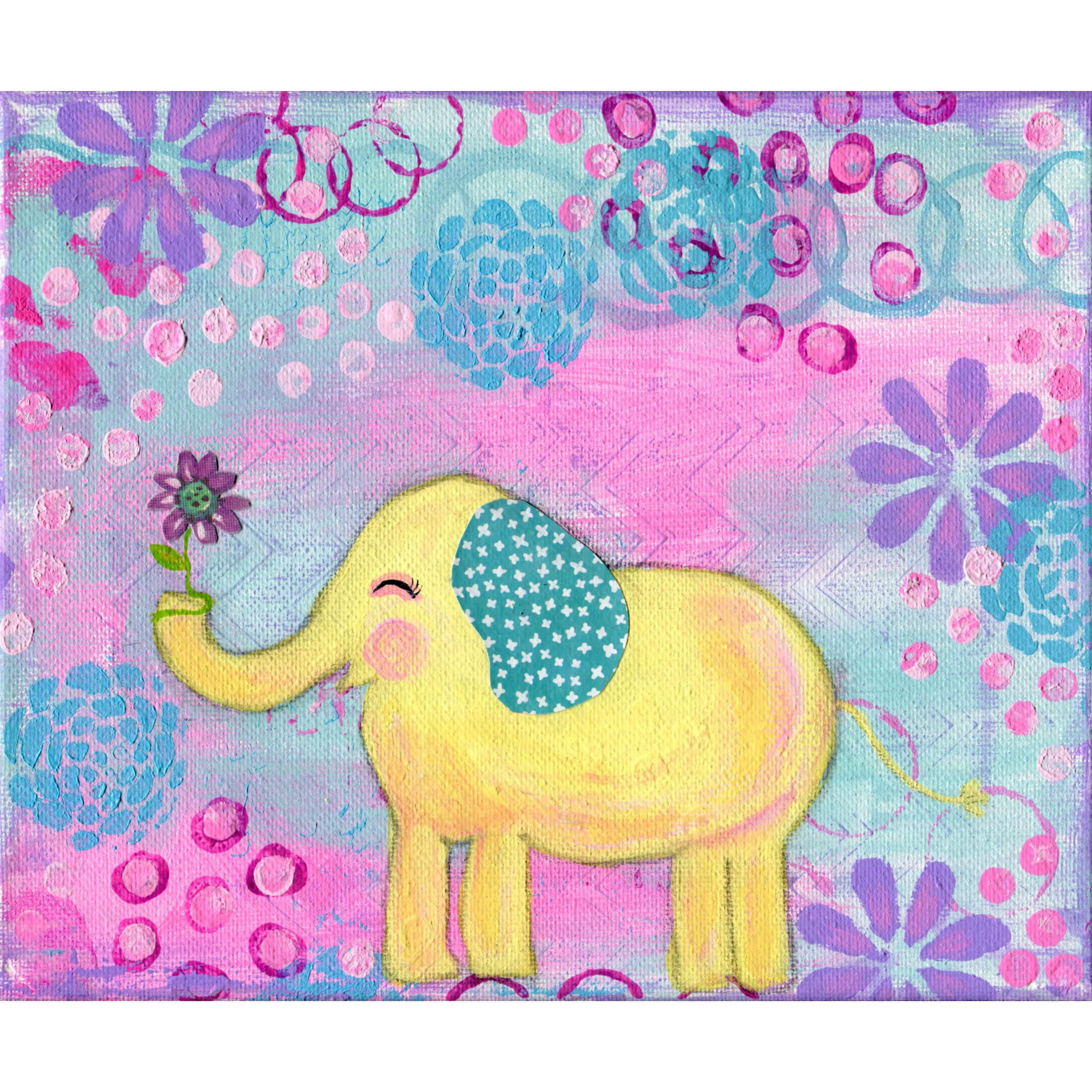 Marmont Hill "Yellow Elephant" by Jill Lambert Painting Print on Wrapped Canvas