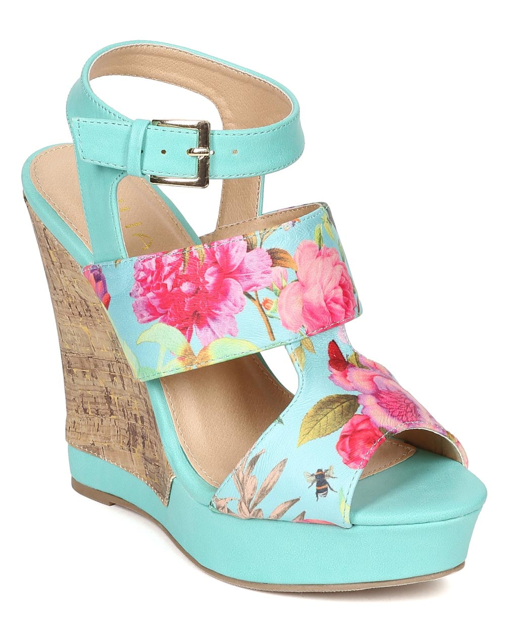 Liliana CE25 Women Floral Peep Toe Strappy Panel Wedge Sandal - Walmart.com