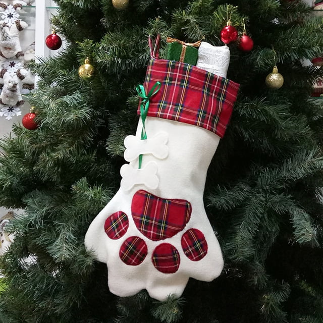 Teissuly Christmas Stockings Gift Bag, Dog Paw Christmas Stockings Pendant Christmas Decorations Candy Bag Teissuly WER202311212641
