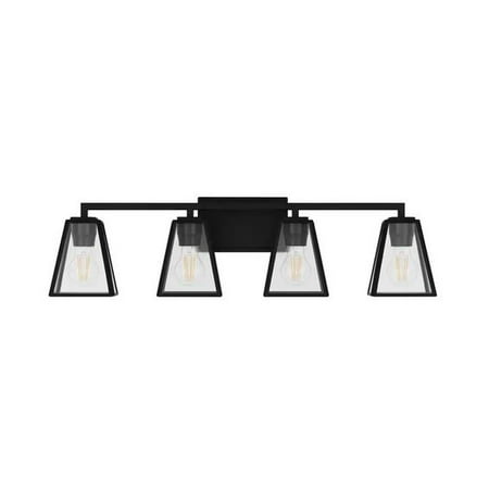 Mackenzie Place 30 in. 4-Light Matte Black Bathroom Vanity Light with Clear Glass Shades