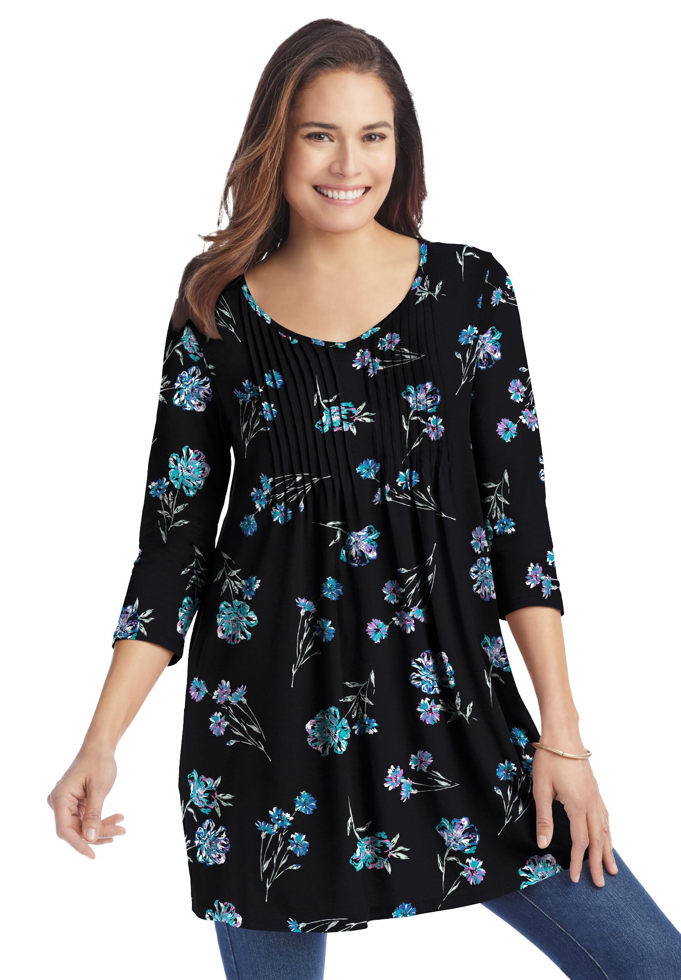 Woman Within Women's Plus Size V-Neck Pintucked Tunic Tunic - Walmart.com