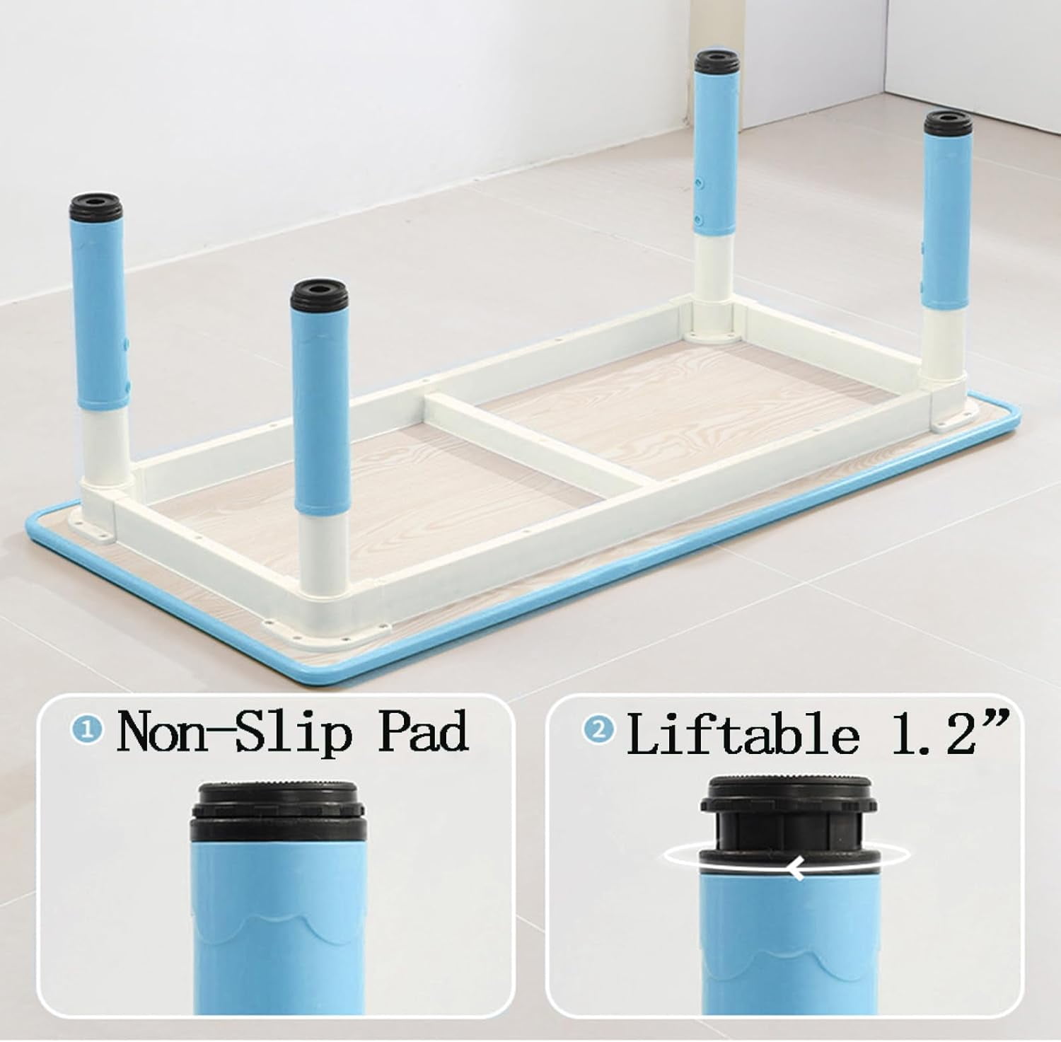 EastVita Kids Table and Chairs Set of 7,Height Adjustable Desk with 6 Seats,Arts Crafts Graffiti Table,Non-Slip,Blue