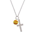 thumbnail image 2 of Delight Jewelry Silvertone Large Optic Yellow Softball I Set You Apart Engraved Cross Zoey Necklace, 28", 2 of 4