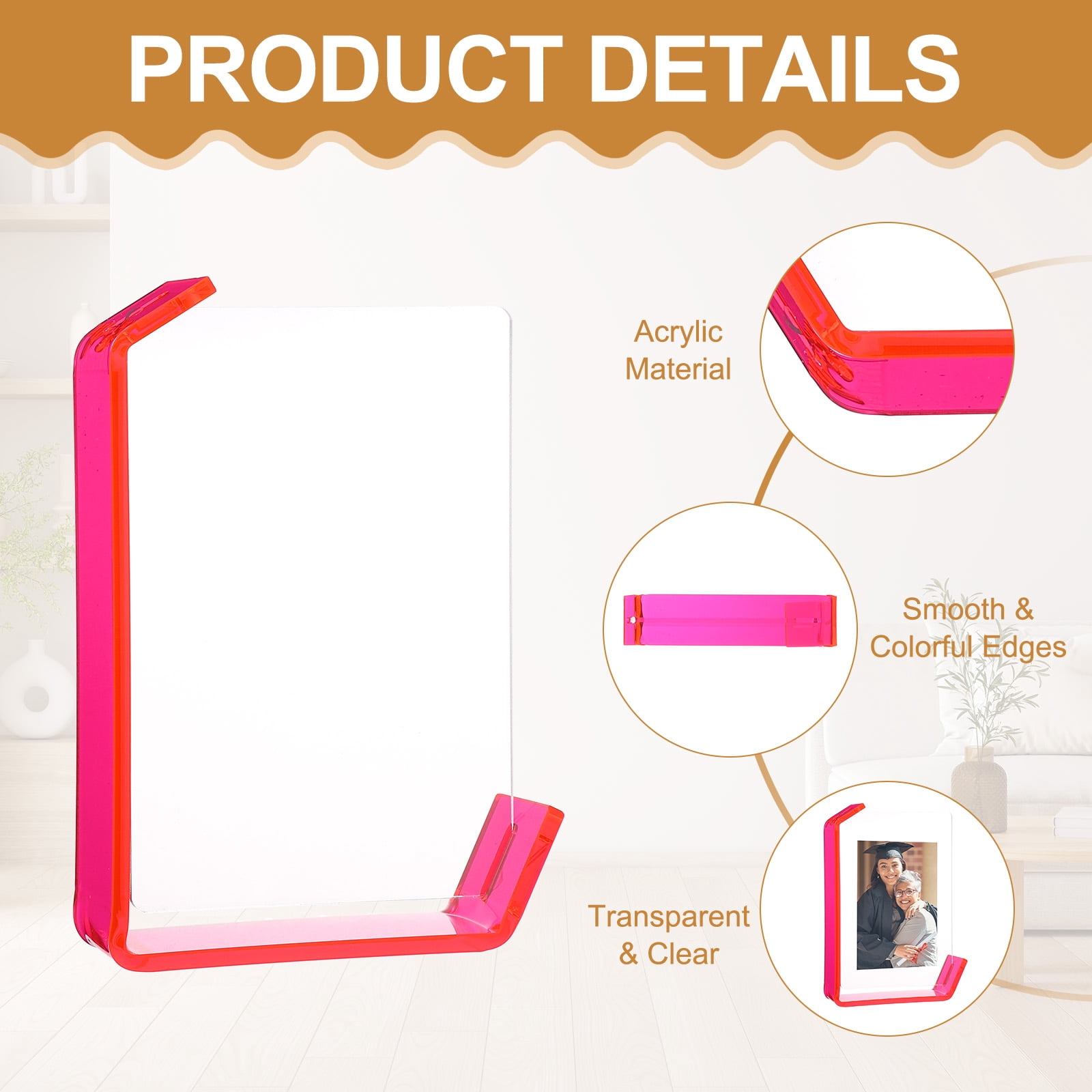 Unique Bargains Durable Acrylic Floating Picture Frame for Wall Fluorescent Red 4" x 6"