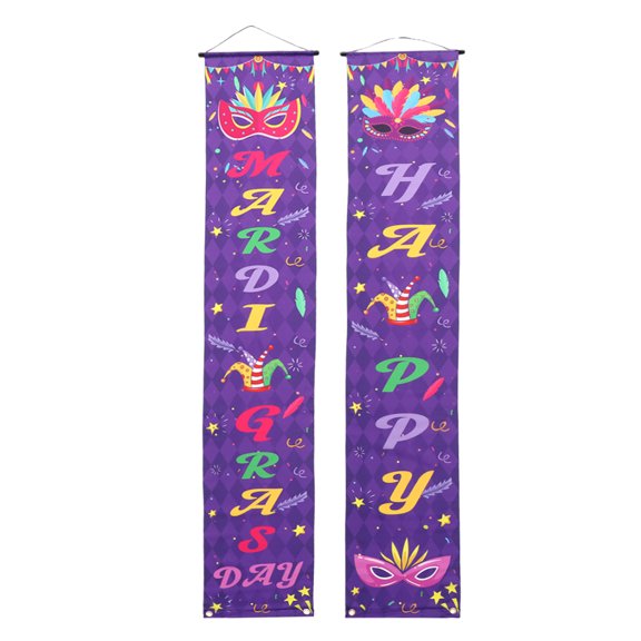 OUNONA 1Pair Purple American Carnival Party Door Banner for Mardi Gras Day Celebration