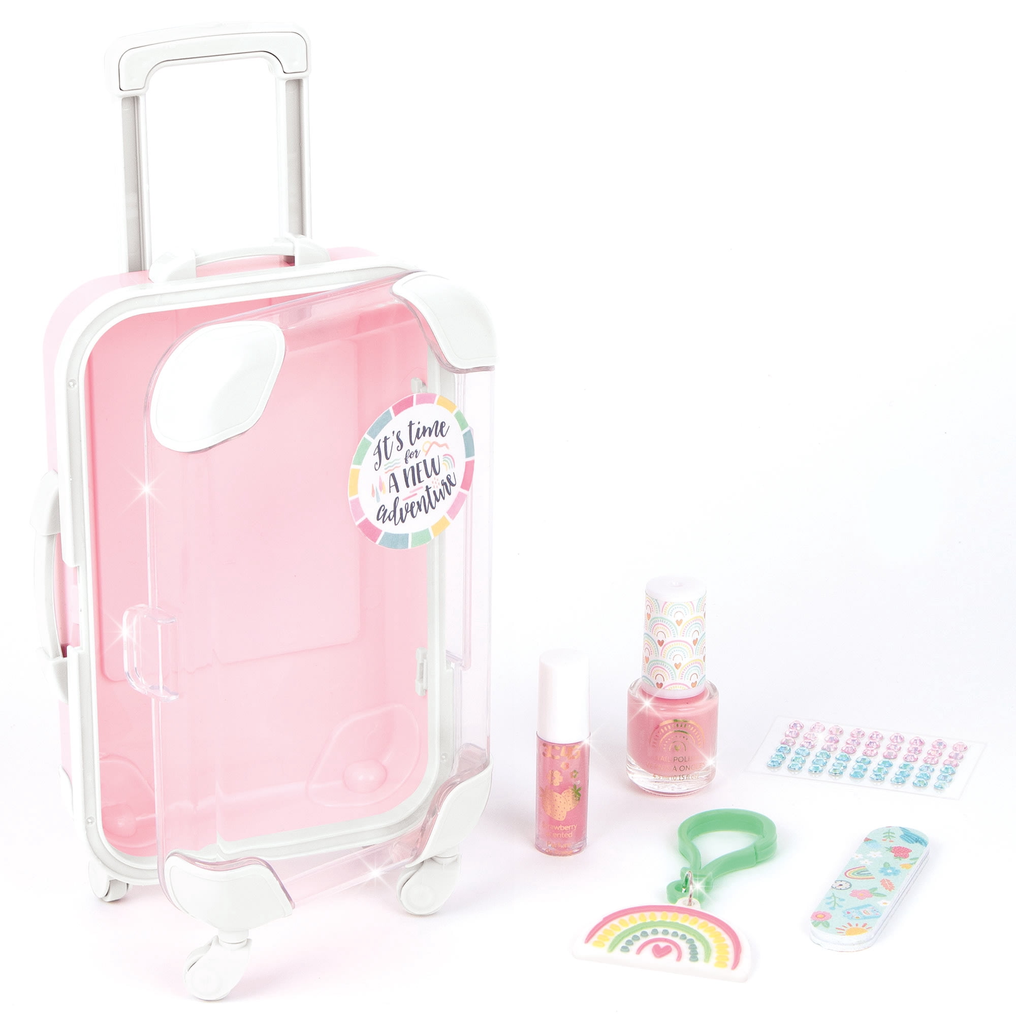 3C4G: Adventure Fun Suitcase Cosmetic Set - 7 pcs, Includes Strawberry Scented Lip Gloss, Nail Polish & More, Beauty Kit, Tweens, Girls & Kids Ages 8+, Three Cheers For Girls
