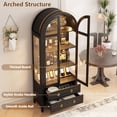 thumbnail image 3 of VKCC 70.8" Storage Cabinet with LED, Arched Glass Door & Drawers, Vintage Curio Display Bookcase for Living Room, Black, 3 of 8