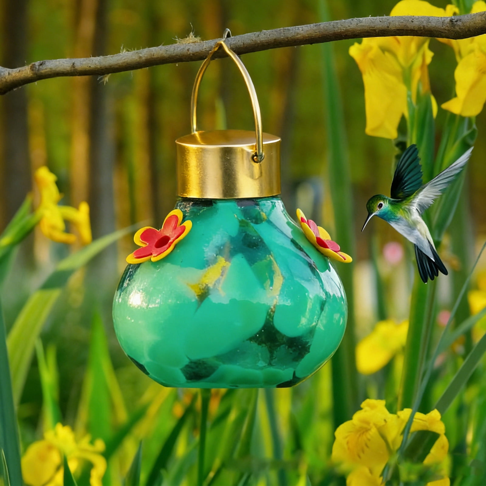 Solar Humming Bird Feeders For Outdoors Solar Lighted Hummingbirds Feeder Automatic Unit Patio Hanging Outdoor Decoration for Outside Outdoors Attracting Birds