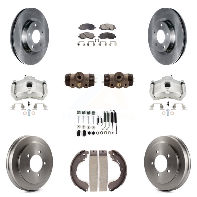 Transit Auto Front Rear Disc Brake Caliper Rotors Drums Semi-Metallic Pads Shoes Wheel Cylinders and Hardware Kit (11Pc) for Car Jeep Patriot Compass Dodge Caliber Chrysler Sebring Avenger KC8-100945P