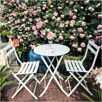 JERFIT 3-Piece White Outdoor Bistro Set, Folding Metal Table & Chairs for Patio, Balcony, Garden or Cafe