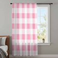 thumbnail image 4 of Pink Checkered Sheer Curtains 63 Inches Long, Pink White Buffalo Plaid Light Filering Curtains, Breathable Simi Curtain Privacy Drapes for Living Room Bedroom Lightweight Window Treatment, 4 of 9