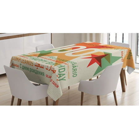 

100th Birthday Decorations Tablecloth Birthday in World Languages on Abstract Backdrop Rectangular Table Cover for Dining Room Kitchen 52 X 70 Inches Light Green and Vermilion by Ambesonne