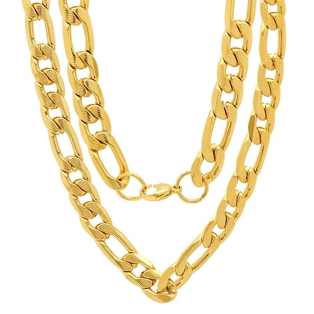 Steeltime Men's 18K Gold Plated Stainless Steel 10mm Figaro Chain Link Necklace