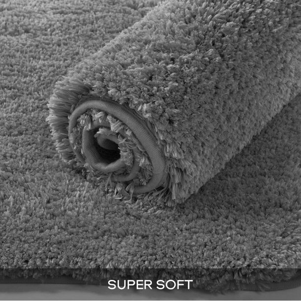 Bath Rugs for Bathroom Non Slip, Microfiber Washable Gray Large Bathroom Mat, Absorbent Shaggy