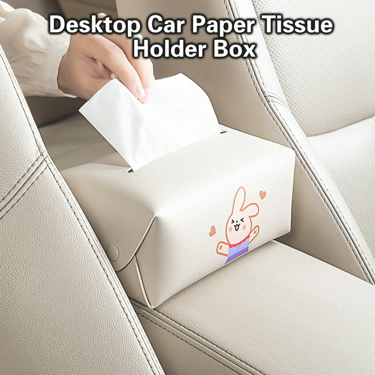 Xinhuadsh 1 Set Car Tissue Box Waterproof Cartoon Rabbit Pattern Faux  Leather Car Armrest Tissue Paper Napkin Holder Auto Interior Accessories