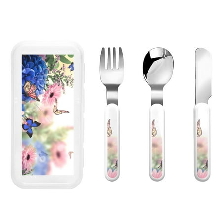 

Daiia Butterfly And Flowers for Stainless Steel Kids Silverware Set - Children’s Utensil Set - Children s Knife Fork And Spoon Set - Metal Kids Cutlery Set