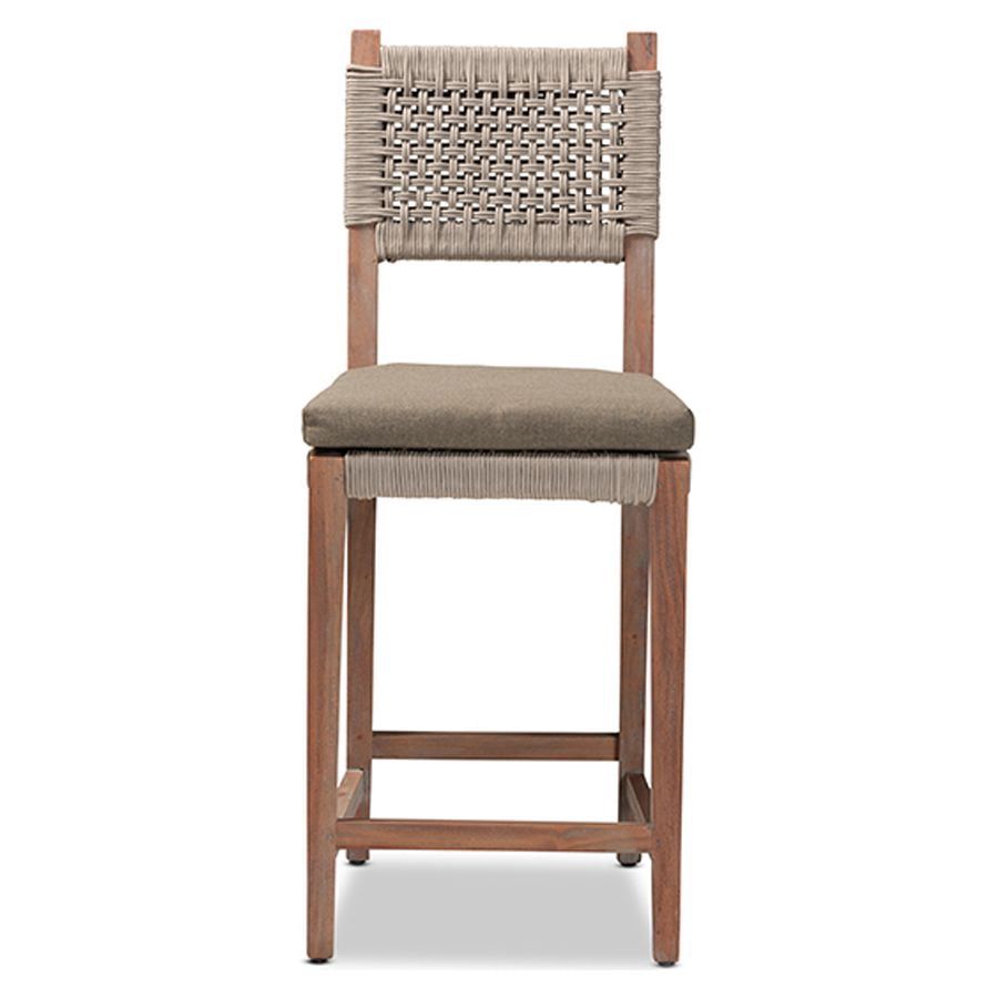 Baxton Studio Heyna Mid-Century Transitional Grey Woven Rope Mahogany Counter Stool