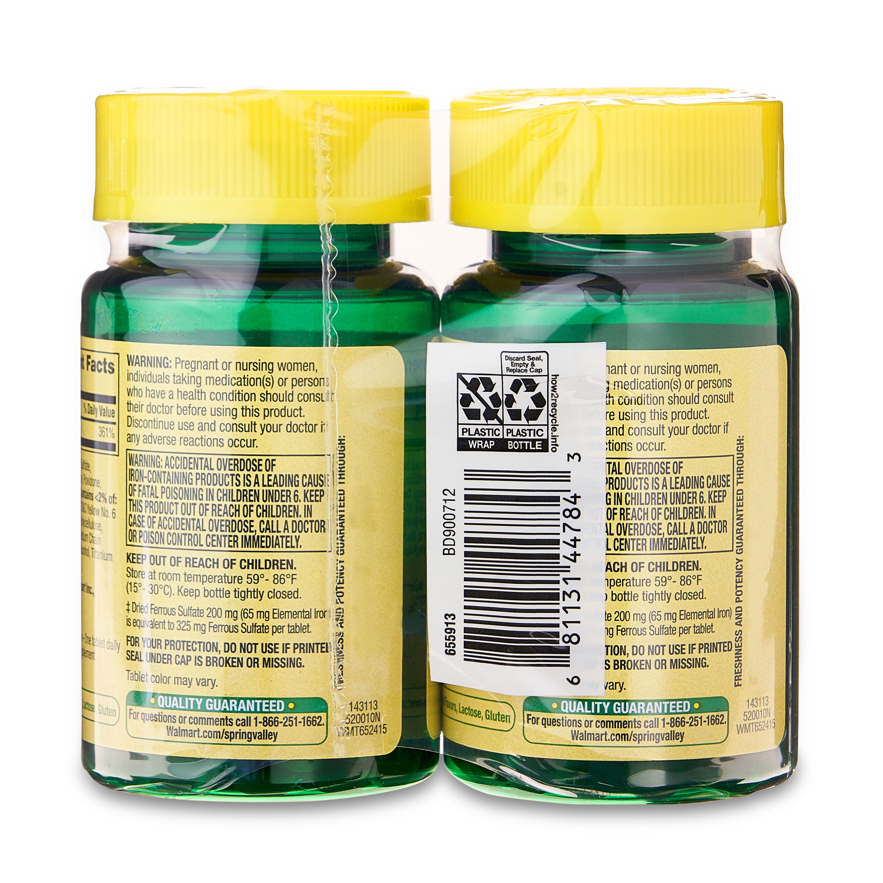 Spring Valley Iron General Wellness Dietary Supplement Tablets Twin Pack, 65 mg, 200 Count
