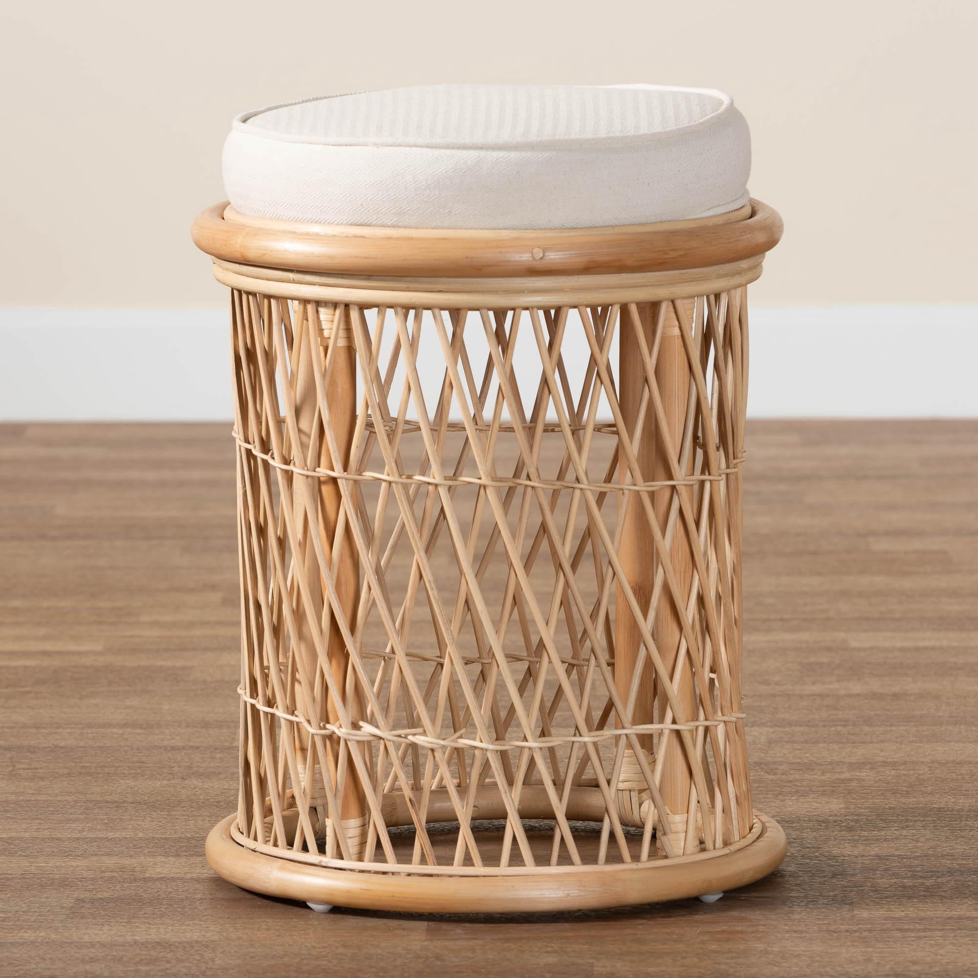 bali & pari Junius Boho Ottoman Footstool, Natural Rattan, Natural