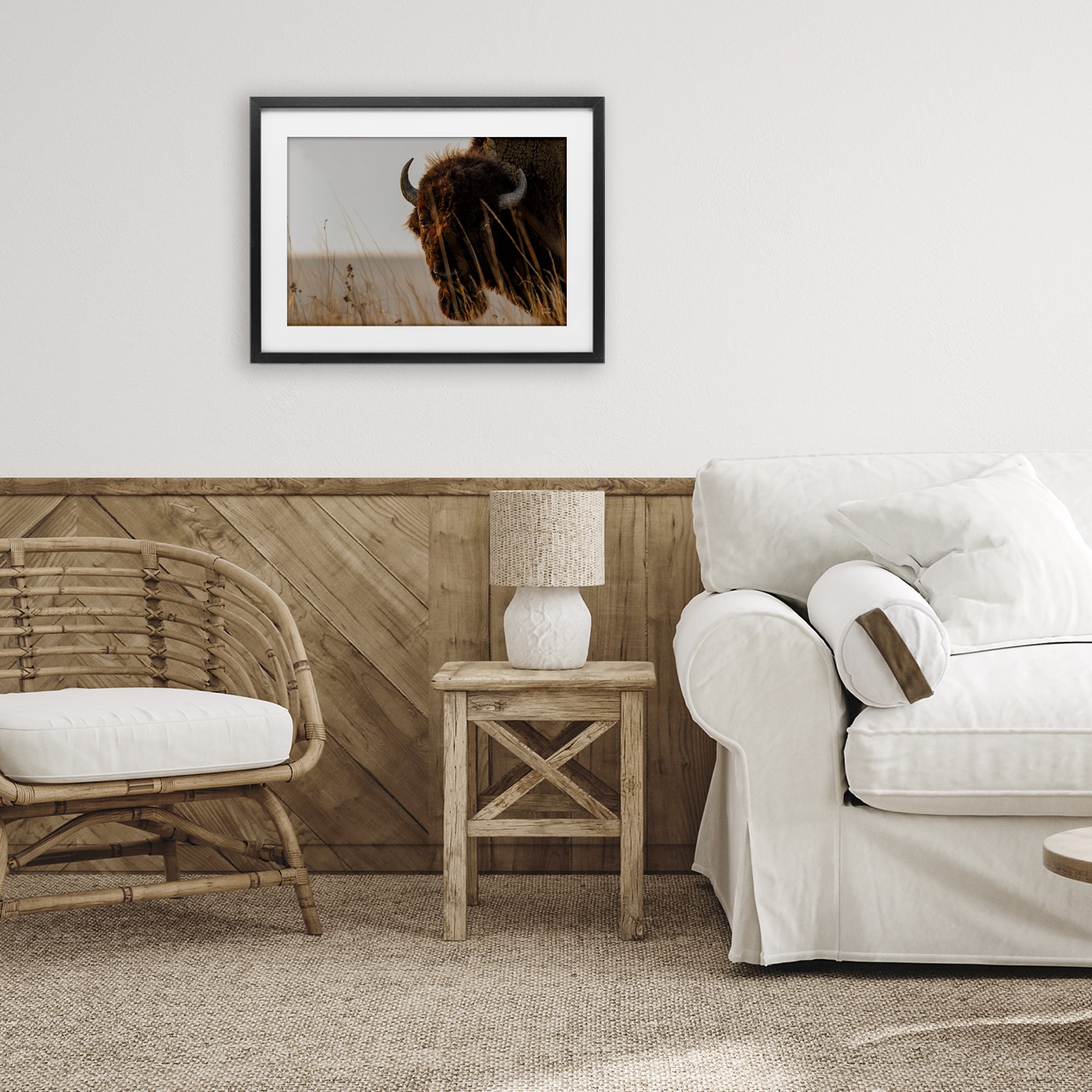 Stupell Industries Bison Sunset on Golden Prairie Black Framed Print Under Glass, design by Nathan Larson