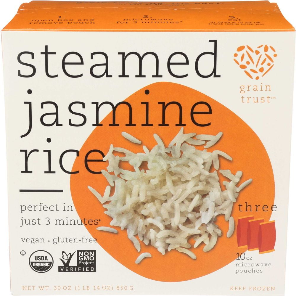 Grain Trust Organic Steamed Jasmine Rice - USDA Certified, Vegan & Gluten-Free, 30 Oz (6 Pack)