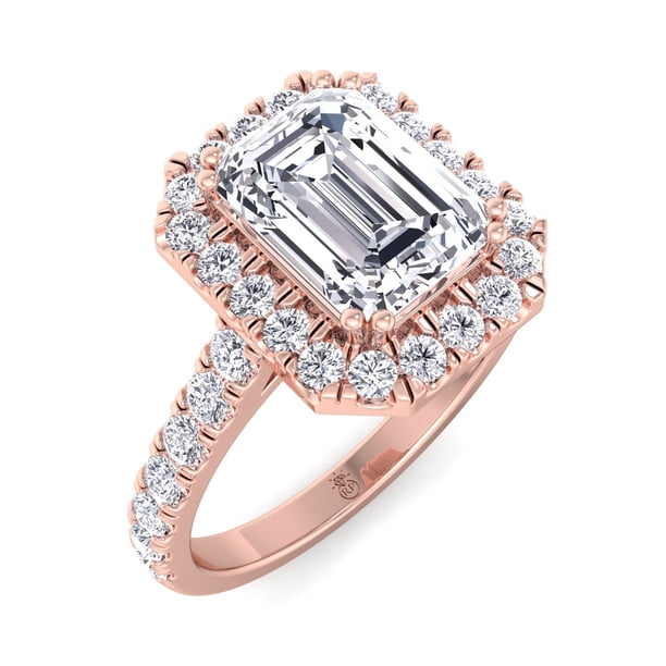 Azul Moissanite Emerald Cut Halo Lab Diamond Engagement Ring with