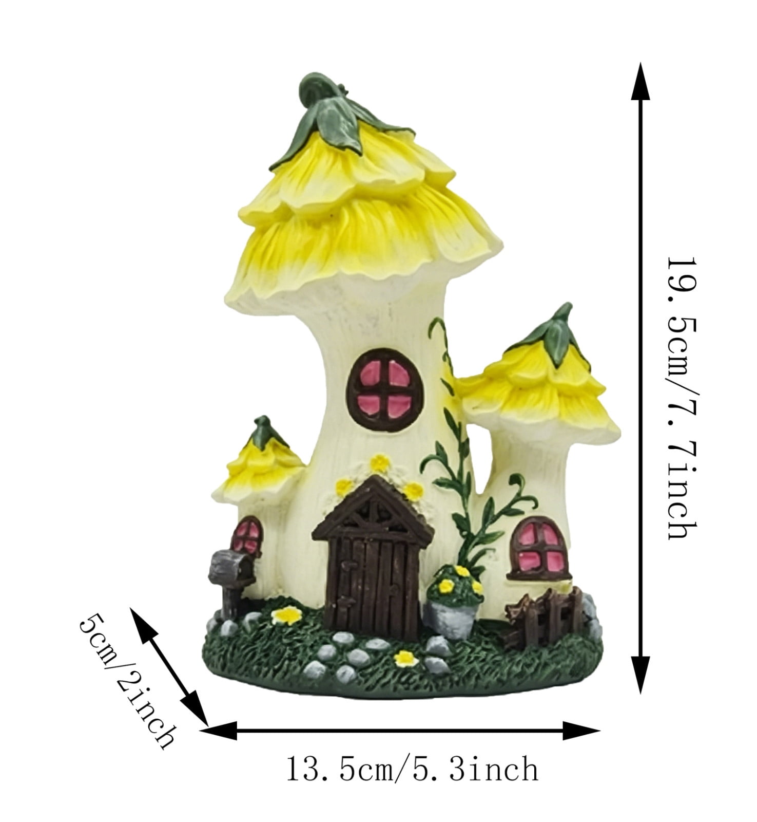 AHGQT Mushroom House Fairy Garden Statue Indoor & Outdoor, Solar Light Garden Figurines for Lawn, Balcony, Yard Decoration, Hand-Painted Resin Garden Decorations for Indoor & Outdoor