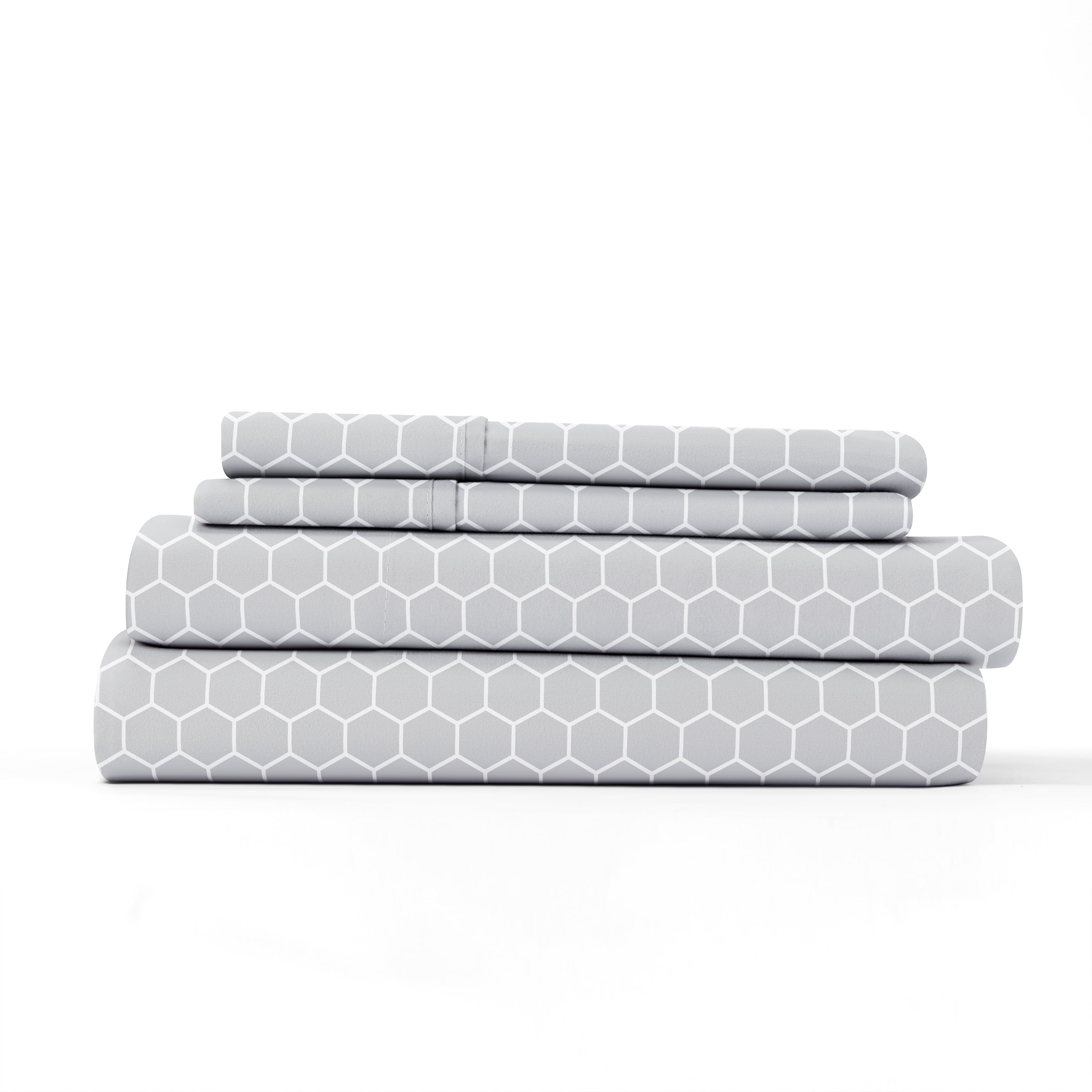 Noble Linens 3 Piece Pattern Microfiber Bed Sheets Set, Light Gray Honeycomb, Twin