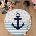 thumbnail image 3 of Coastal Nautical Round 13 Inch Placemats Set of 8, Blue Striped Starfish Shell Beach HeatResistant Non Slip Place Mats for Dining Table, Wipeable Braided Kitchen Table Mats for Housewarming, 3 of 9