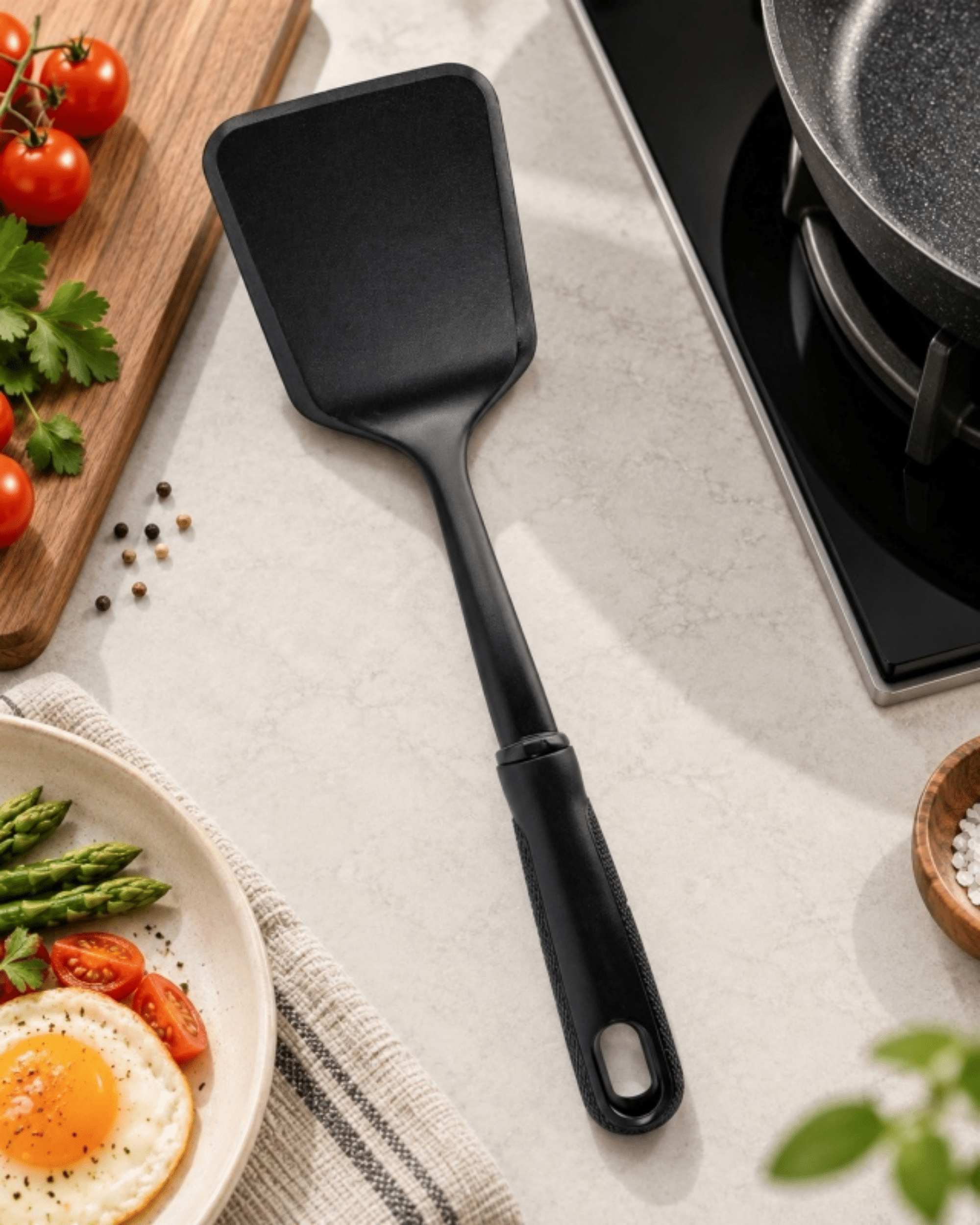 Mainstays Nylon Solid Turner Kitchen Spatula, Comfort Grip Handle, 12.4 in, Black