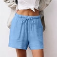 thumbnail image 3 of SGMVNU Women's Drawstring Shorts Elatic High Waist Loose Fit Casual Wide Leg Shorts Lightweight Summer Beach Linen Shorts with Pockets, Size XS, Light Blue, 3 of 6