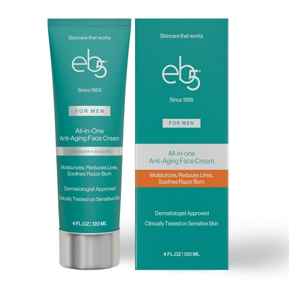 eb5 Crema facial antienvejecimiento todo en uno para hombre | Formulado con retinol, vitaminas E B5 y A para hidratar, reducir las líneas y aliviar las quemaduras de la afeitadora, 4 onzas líquidas
