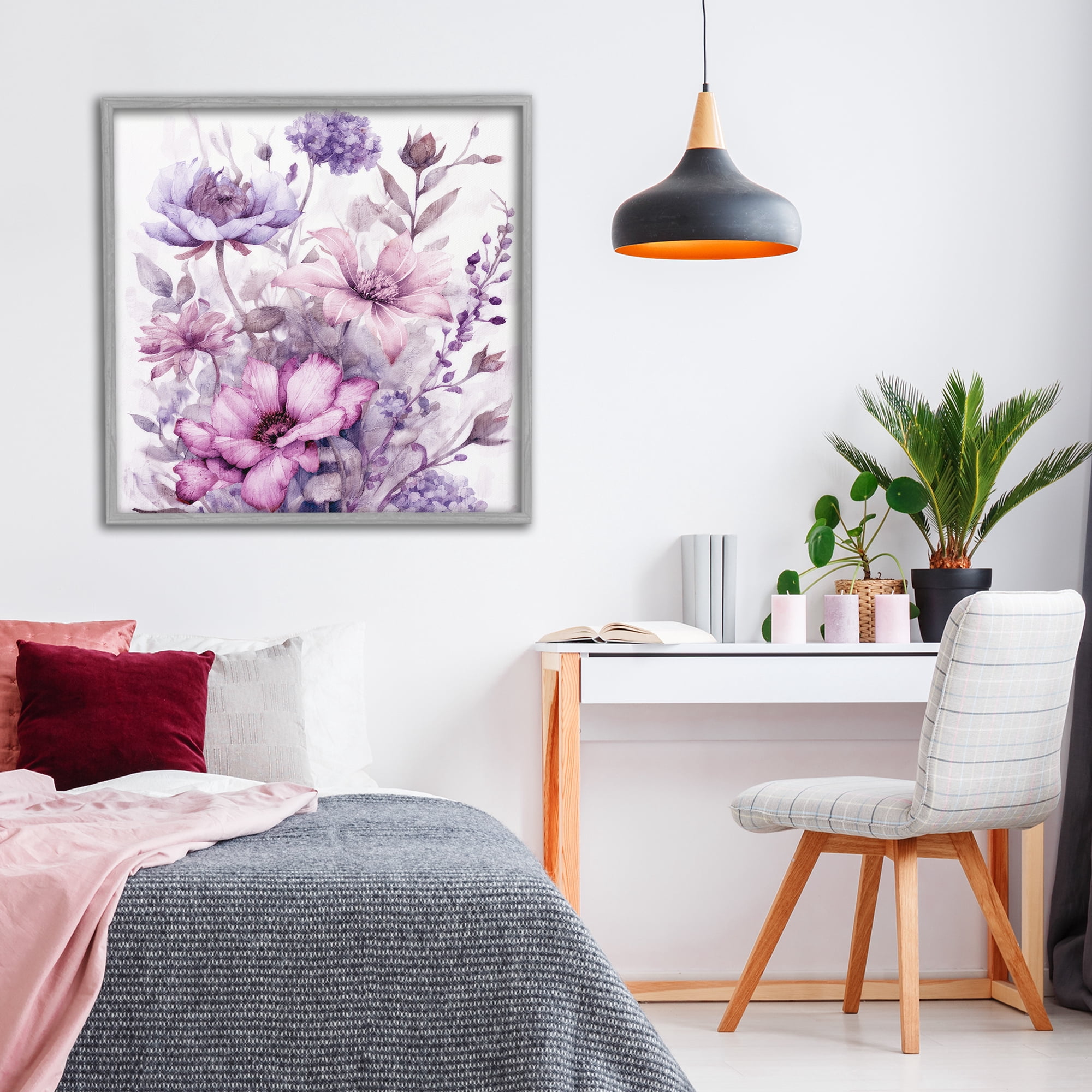 Stupell Industries Purple & Blush Florals Gray Framed Giclee Art, design by Kim Allen