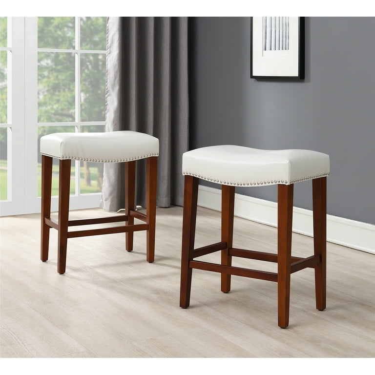 Round Cushion Domestic Hardwood Backless Swivel Bar Stool with Smooth Legs