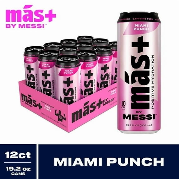 ( 2 Box ) Mas  by Messi Hydration Sports Drink Miami Punch, 19.2oz Can, 12-Pack