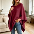 thumbnail image 6 of Womens Spring Autumn Solid Knit Poncho Wrap, Faux Fur Asymmetric Hem Loose Cape, Casual Cozy Relaxed Fit Everyday Layering Cover Up Red L, 6 of 6